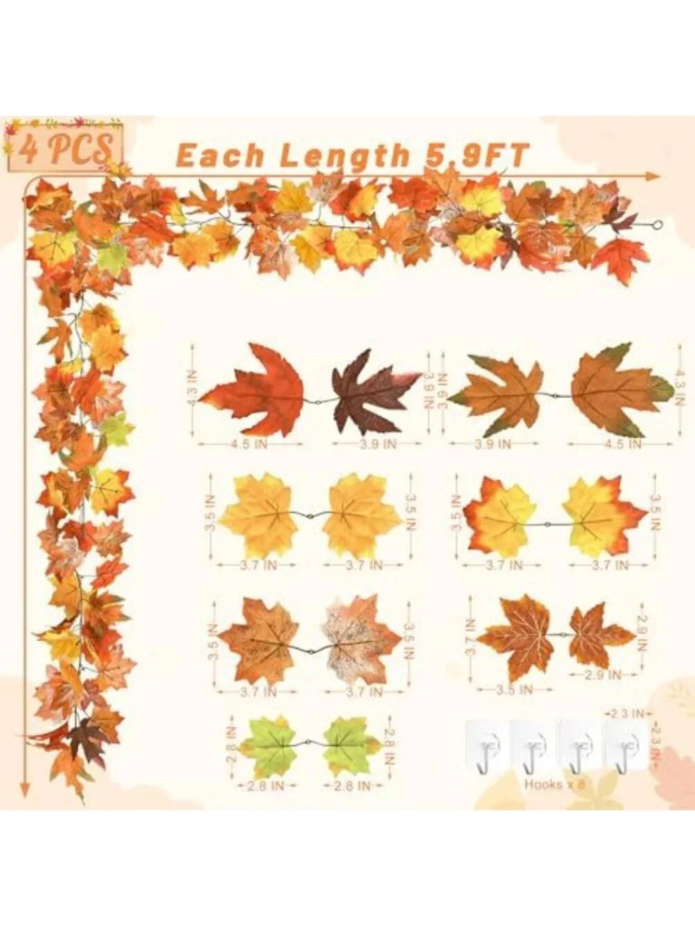 4-Pack 23.6FT Autumn Maple Leaf Garland for Fall Home Decor & Thanksgiving